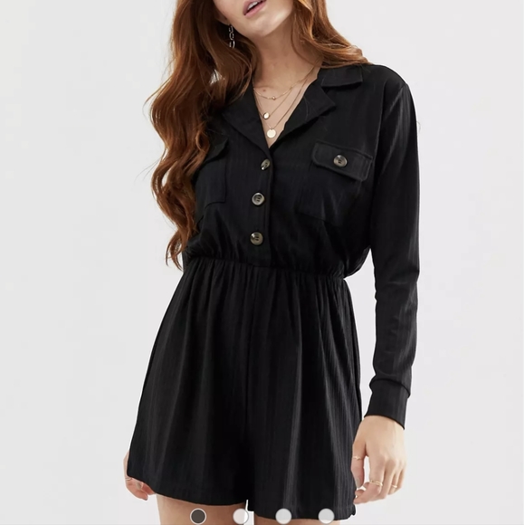 ASOS Pants - ASOS Size 14 Black Long-Sleeve Button Front Romper